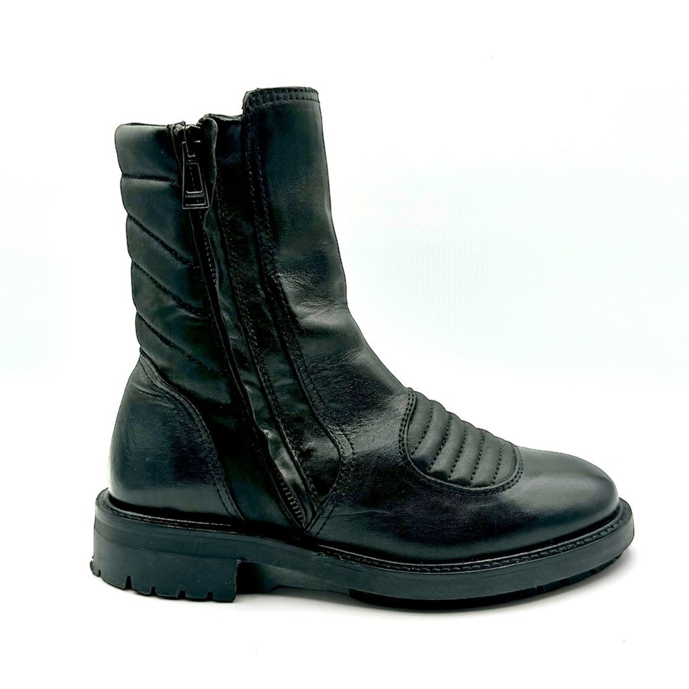 BELSTAFF BLACK LEATHER BOOTS BIKER BOOTS MOTO CHUNKY SOLE HEELS SHOES SIZE 37